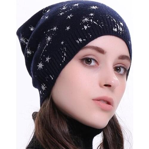 Geebro Womens Beanie Hat Winter Cashmere Knitted Slouchy Beanies Hats for Femme Printing Pattern Single Layer Skullies&Beanies