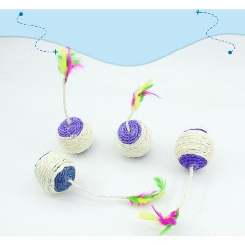 Pet Cat Kitten Toy Rolling Sisal Scratching ball Funny Cat Kitten Play Dolls Tumbler Ball Pet Cat Toys Interactive Feather Toy
