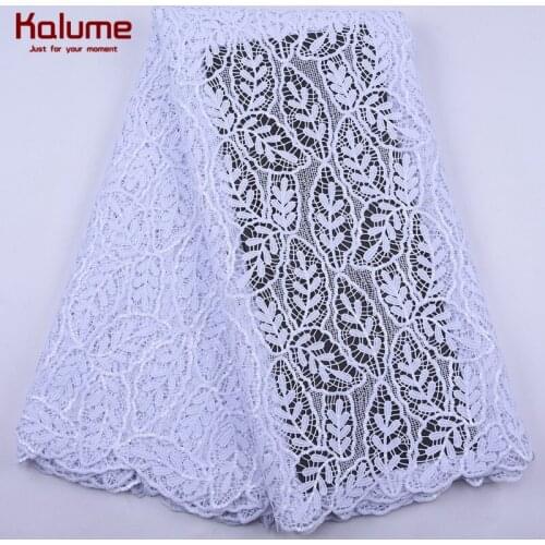 Kalume Pure White African Guipure Cord Lace Fabric Hollow Out Nigerian Milk Silk Water Soluble Cord Lace Fabric For Party 2097