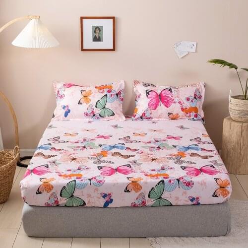 Beautiful flower fitted sheet pillow case set bedding protector dust proof functional bed linen 25cm deep