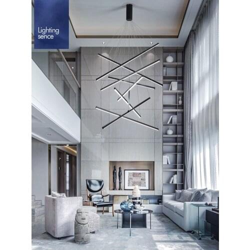 Aluminum Bar LED Chandelier Modern Indoor Deco Living Room Ceiling Chandeliers Dining Room Pendant Lamp Duplex Apartment Lights