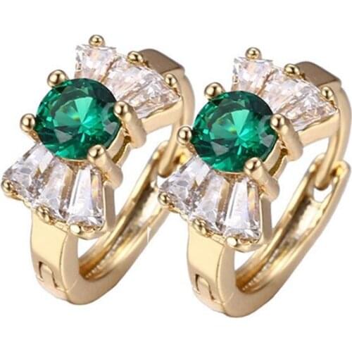 Lovely Exquisite Bow Hoop Earrings Inlaid Green Zirconia Yellow Gold Filled Girls Children Small Earrings Gift