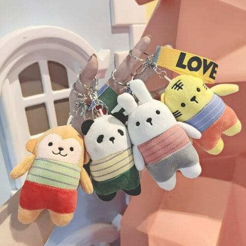 Kawaii Cartoon Rabbit Panda Plush Keychain Cute Couple Women Children Backpack Pendant Friend Gift Jewelry