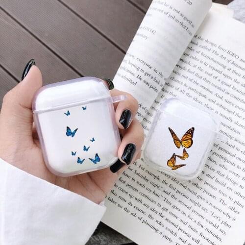 Fashion Monarch Butterfly Case For Airpods 1 2 Cover Cute Cartoon Soft Earphone Cover For Air pods 2 Charging Box Fundas Coque