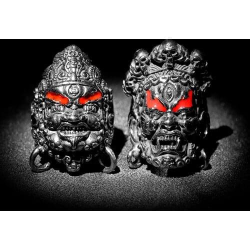 Tibetan Buddhism Raksha Buddha Stainless Steel Mens Rings Punk Amulet for Male Boyfriend Biker Jewelry Creativity Gift Wholesale