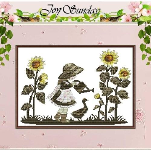 Girl Watering Flowers Counted Cross Stitch 11CT 14CT Cross Stitch Set Wholesale DIY Cross-stitch Kit Embroidery Needlework