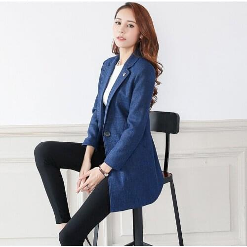 Suit jacket female 2018 new suit spring and autumn fashion long section long sleeve cotton and linen casual womens clothing