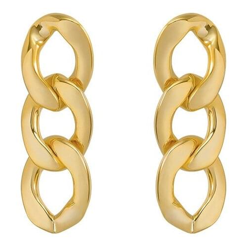 2021 new `Korea Cuba Bright Gold Color Exaggerated Metal Chain Drop Earring Retro Punk Chain Earrings Vintage Jewelry