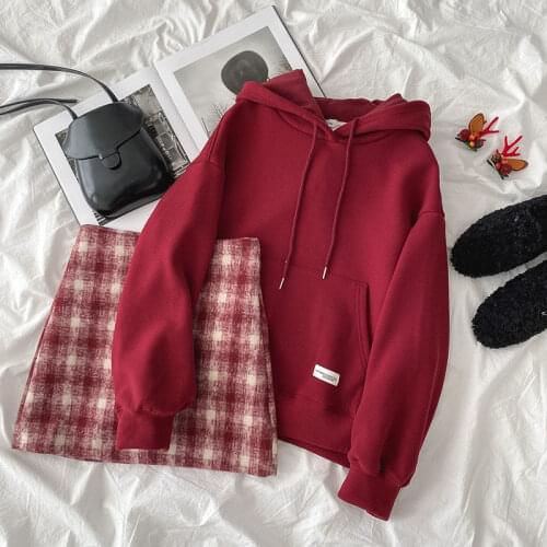 2021 Autumn Winter New Fashion Set Women Korean Knitted Hoodies Sweater and Woolen Lattice Skirt 2 Piece Sets Women Suits