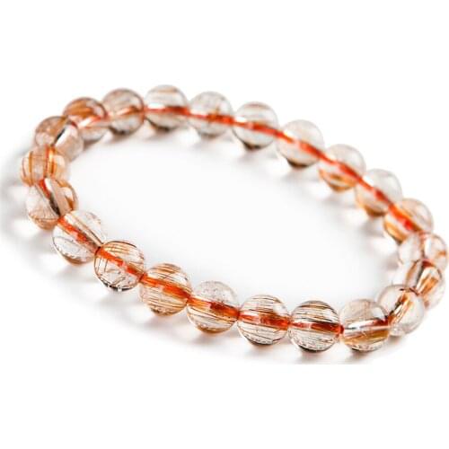 New Design Genuine Natural Copper Hair Rutilated Quartz Crystal Round Beads Stretch Bracelets
