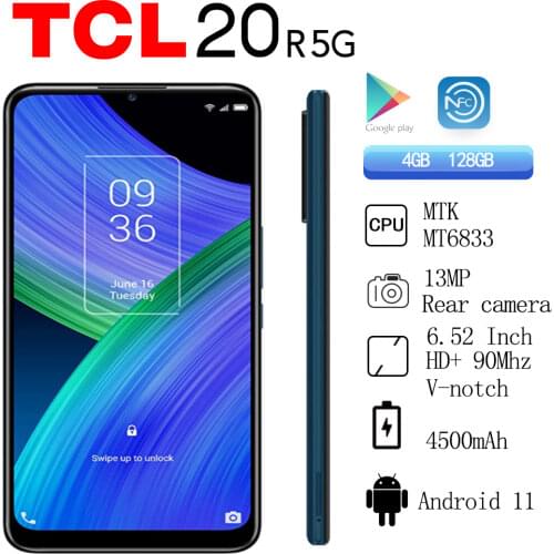 Original TCL 20 R 5G Smartphone MTK MT6833 4500mAh 6.52 " HD+V-notch Display 90Hz Refresh Rate 13MP Camera Android11 4500mAh NFC
