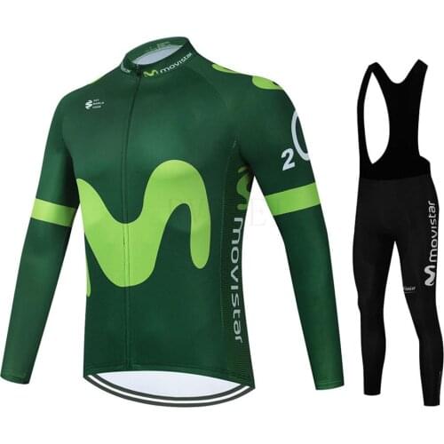 Movistar Autumn Long Sleeve Cycling Jersey Set Bib Pants Ropa Ciclismo Bicycle Clothing MTB Bike Jersey Uniform Mens Clothes