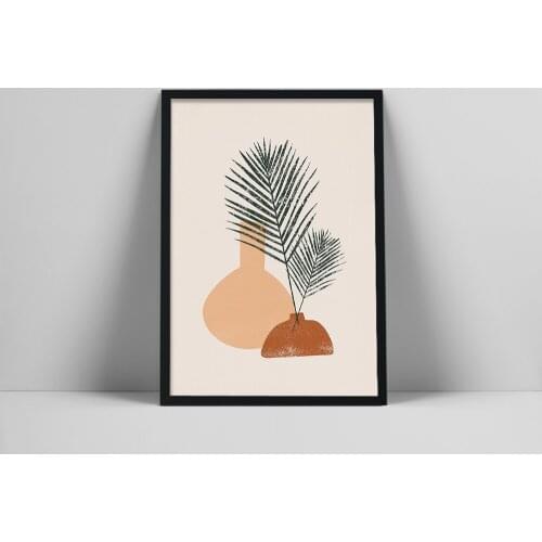 Palm Leaf Vase Art Print | Terracotta Pot Wall Art | Clay Pottery Poster | Abstract Pottery Wall Print | MinMinimaer | Earm Col