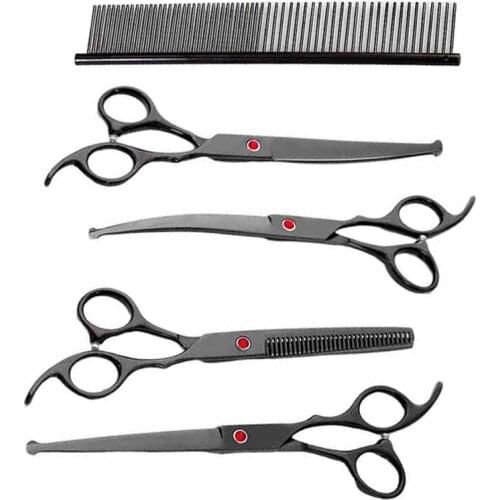 7 Inch Black Round Tip Japanese Stainless Steel Hairdrerssing Hair Cutting Thinning Curved Shears Barber Haircut Set