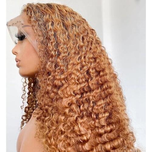 Pre Plucked Kinky Curly Brown Color 13X6 Human Hair Lace Frontal Wigs Lace Front Wig Natural Hairline With Baby Hair
