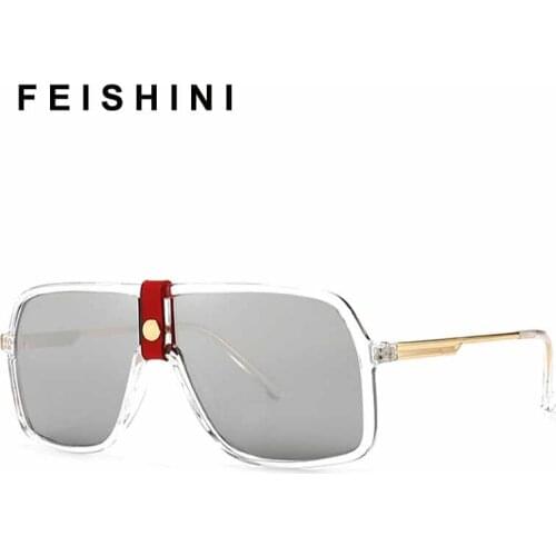 FEISHINI 2020 Shop Counters Big Frame Shield Sunglasses Men Pilot Mirror UV400 Classic Brand Designer Unisex Sunglass For Women