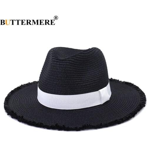 BUTTERMERE Panama Hat Men Women Summer Beach Wide Brim Straw Sombrero Rough Brimmed Jazz Straw Hat Sombrero Vintage Trilby