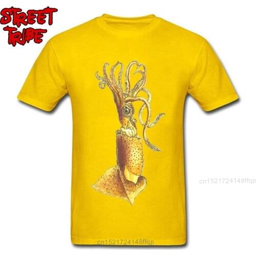 Brand New T-shirt Men Cotton Tshirt Yellow T Shirts Animal Print Tops A Squid On Your Tees Students Novelty Clothes Octopus