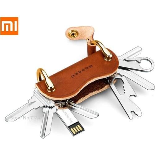 MODERN retro creative key storage bag Cowhide key case multi-function keychain Fashion car key storage bag Corkscrew