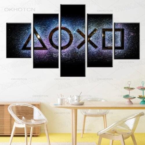 Modern Home Decor Posters Playstation Logo Console Gaming Arena Pictures 5 Piece Canvas Prints Poster Modular Wall Art Painting