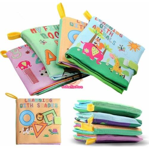 Baby Infant Cloth Book Fabric Book Early Learning Educational Toy English Story Intellectual Development Books with Rattle paper