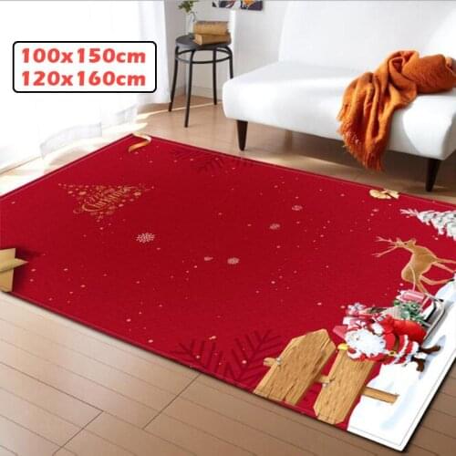 WUJIE 60x180cm Anti-Slip Christmas Area Rugs for Living Room Santa Claus Pattern Xmas Carpet Soft Doormat Floor Mat Home Decor