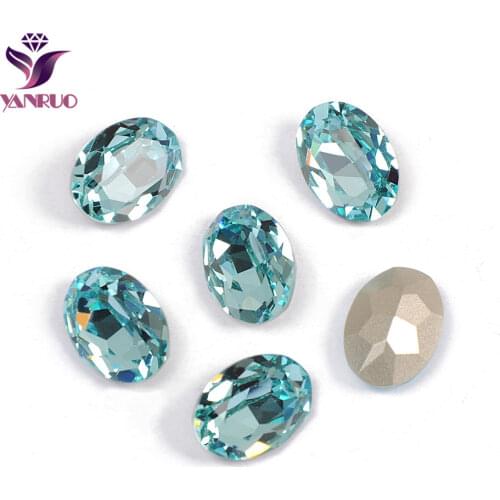 YANRUO 4120 Oval Aquamarine Fancy Glass Beads K9 Diamond Sewing Rhinestones Glass DIY Crafts Suppliers Base Ornaments