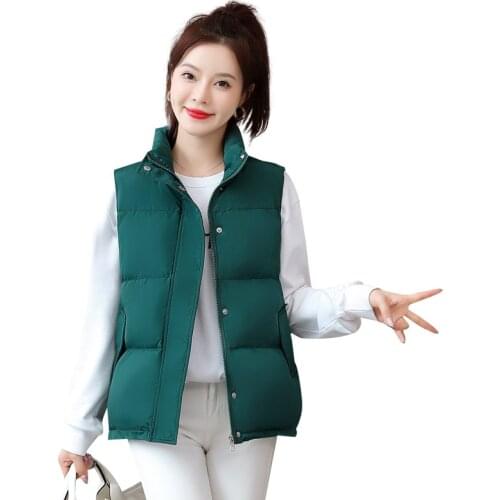 2021 New Stand Collar Parka Vest Women Autumn Winter Jacket Women Sleeveless Warm Parka Short Coat Female Casual Vest Coat Tops