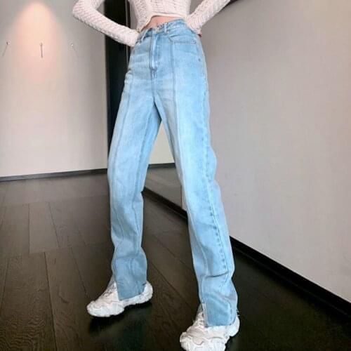 High Waisted Jeans Women Summer Fall Straight Chic All-match Ladies Fashion Wide Leg Long Pants Straight Baggy Denim Trouser