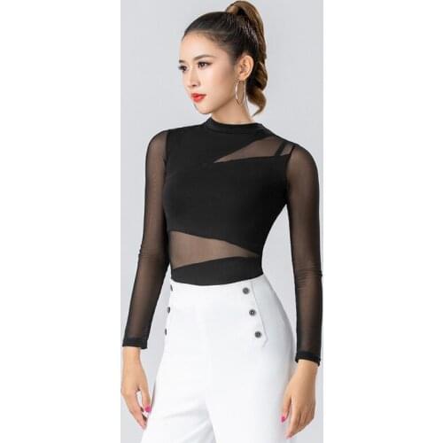 Mesh Latin Dance Tops For Women Sexy Ballroom Practice Wear Rumba Costume Tap Dance Wear Dancer Outfits Salsa Clothes JL1210