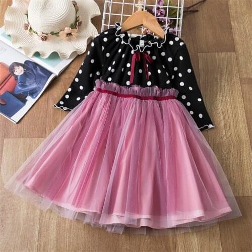 Full Sleeve Wave Point Weeding Dresses Black Knit Princess Costume Autumn Winter Dress For Girl Birthday Party Dress 3-8 Yrs