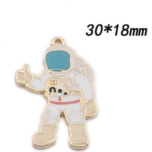 10pcs 30*18mm Gold Tone Plated Enamel Alloy Charms Kawaii Cute Spaceman Astronaut Pendant Fit Keyring Earring Necklace DIY