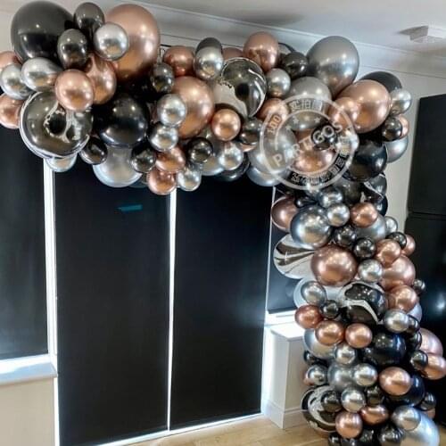 122pcs/set Black Agate Latex Balloons Chrome Metallic Rose Gold Silver Balloon Garland Arch For Wedding Decoration Kids Birthday