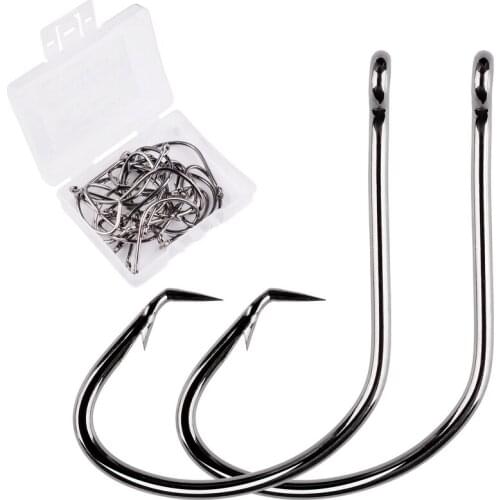 20pcs 1#-6/0 High Carbon Steel Circle Fishing Hooks Sharp Octopus FishHook Offset Hook with Black Nickel for Saltwater Fishing