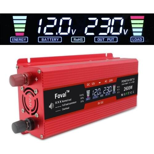2600W LCD display inverter DC 12V/24V to AC 220V 230V 240V portable auto power inverter car cigarette lighter charging adaptor