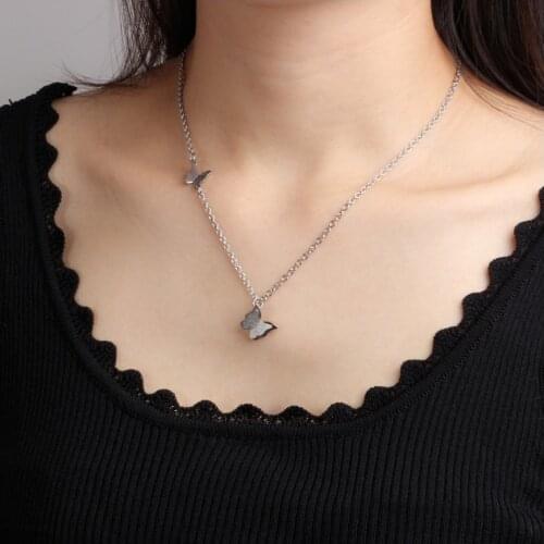 316L Stainless Steel New Fashion Upscale Jewelry 2-layer Matte Butterfly Charms Chain Choker Necklaces & Pendants For Women Gift