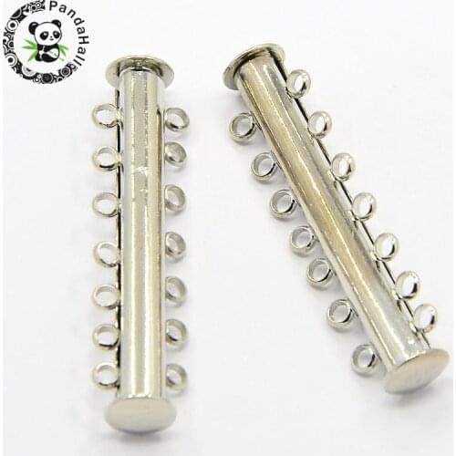 7-strands Brass Magnetic Slide Lock Clasps, 14 Holes, for Multi-strand Jewelry,Platinum,40.00x10.00mm, Hole: 1.50mm