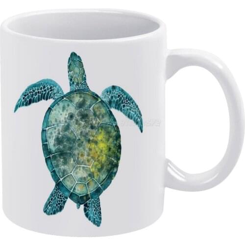 Watercolor Sea Turtle-Turquoise White Mug 11 Oz Funny Ceramic Coffee/Tea/Cocoa Mug Unique Gift Turtle Sea House Animal Color C