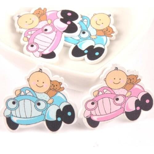 No Holes blue/pink Baby car umbrella painting Wood Handmade Buttons For Scrapbooking Craft 20pcs 32x35mm MT1814
