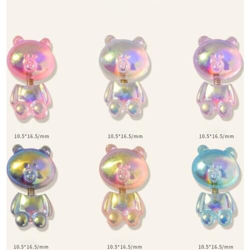 5Pcs Nail Aurora Bears Shiny Decorations 10*16mm Smart Kawaii Cartoon Bears Cute DIY Nail Art Ornaments Resin 3D Accessories H