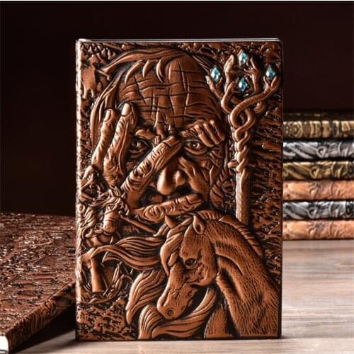 A5 Notebook Magician Relief Style Brown PU Travel Notebook Retro Printing Decoration Diary Exquisite Book Festival Gift