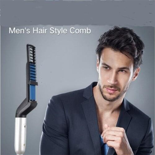 Electric Man Hair Straightener Brush Hairstyling Men Style Comb Sraightening Flat Iron Wand Male Straighter Hairbrush Crimp Tool