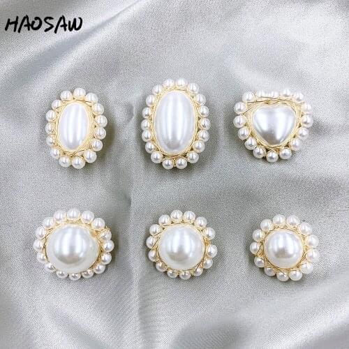 HAOSAW Choose 4Pcs/Lot Hand Made/Artificial Pearl/Gold Lines/DIY Making/Geometry Shape/Decoration/Multi Designs/Earring Findings