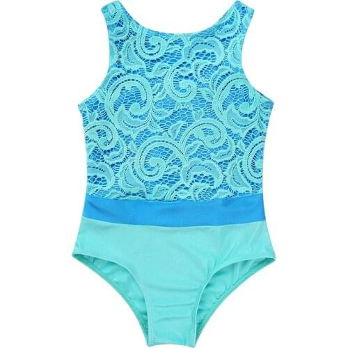 IEFiEL Kids Girls Ballerina Dancewear Lace Top Bodice Color Block Ballet Dance Stage Performance Gymnastics Leotard Bodysuit