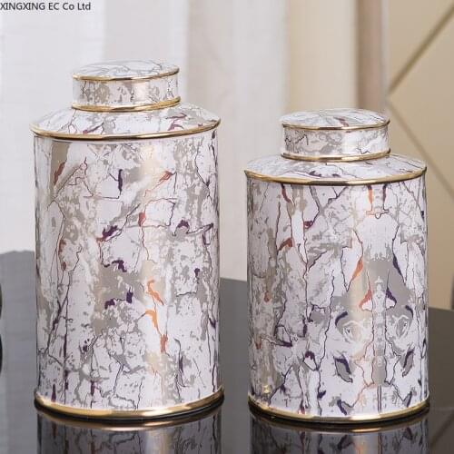 Creative Phnom Penh Grey Marble Vase Candy Jar Ceramic Storage Jar with Lid Modern Living Room Home Decoration Accessories