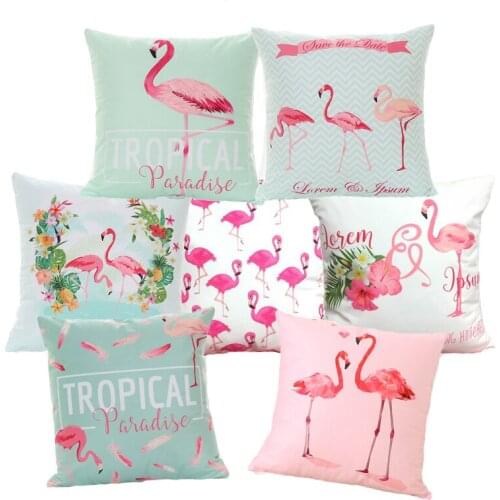 Summer Palm Leaf Cushion Cover Flamingo Birds Tropical Plant Cactus Soft Pillow Cover 40X40cm Bedroom Sofa Decoration
