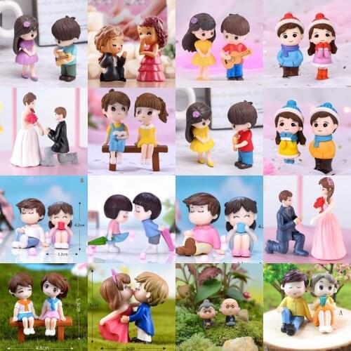2pcs/set Lovers Couple Miniature Mini Doll DIY Terrarium Figurines Fairy Garden Decor Valentines Day Gift Home Accessories