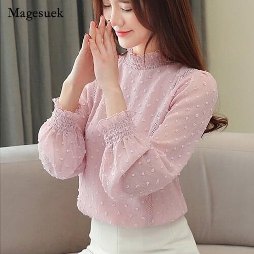 Fashion Elegant Stand Collar New 2021 Women Chiffon Blouses Long Sleeve Casual Women Tops Embroidery Women Clothing 5401 50