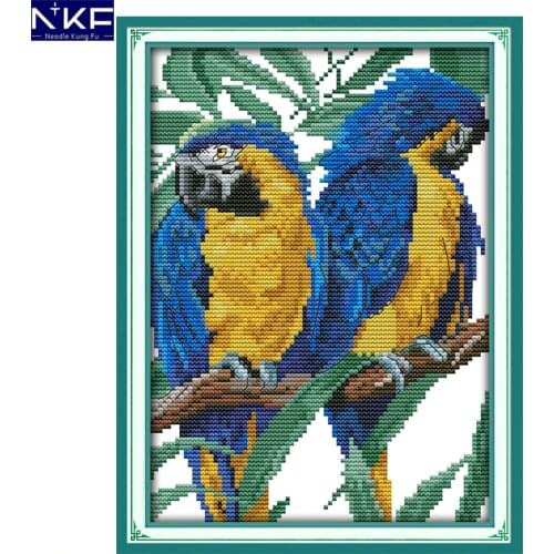 NKF Blue-headed Parrot Animail Pattern Handmade Craft Needlework Cross Stitch Embroidery Kit Cross Stitch for Home Decor