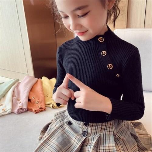 Fall Winter Soft Kids Girls Long Sleeve Knit Button Sweater Cute High Elastic Children Clothing Baby Kids Girls Pullover Sweater